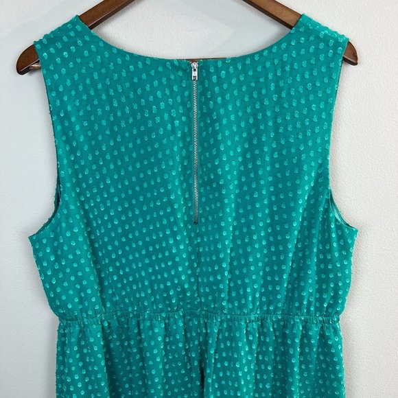 Lane Bryant Dress 18/20 Green V-Neck Sleeveless Polka Dot High Low Knee Length - Picture 6 of 9